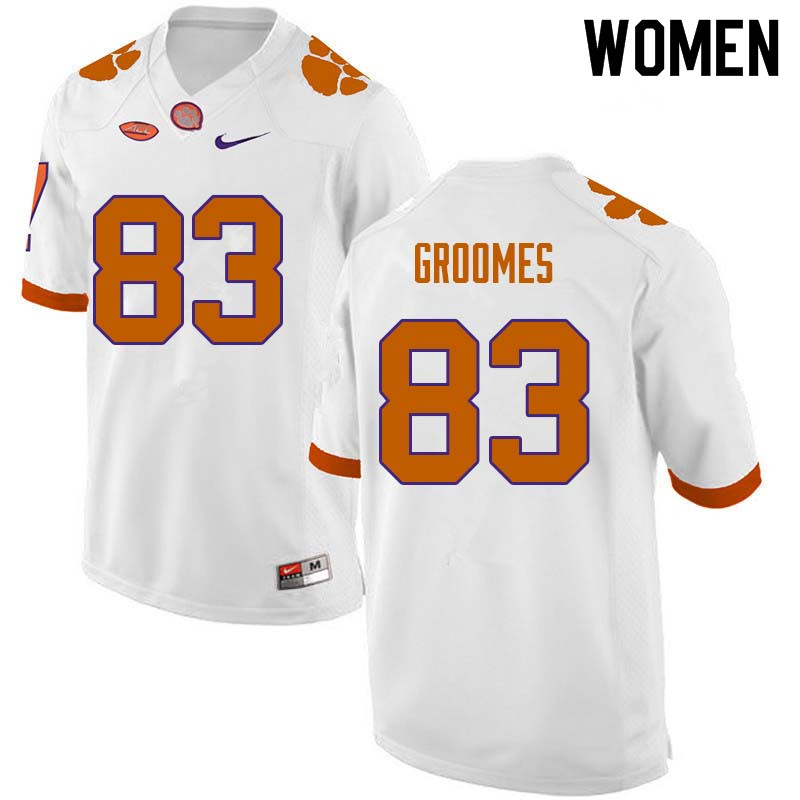 Women #83 Carter Groomes Clemson Tigers College Football Jerseys Sale-White - Click Image to Close